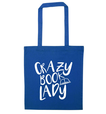 Crazy book lady blue tote bag