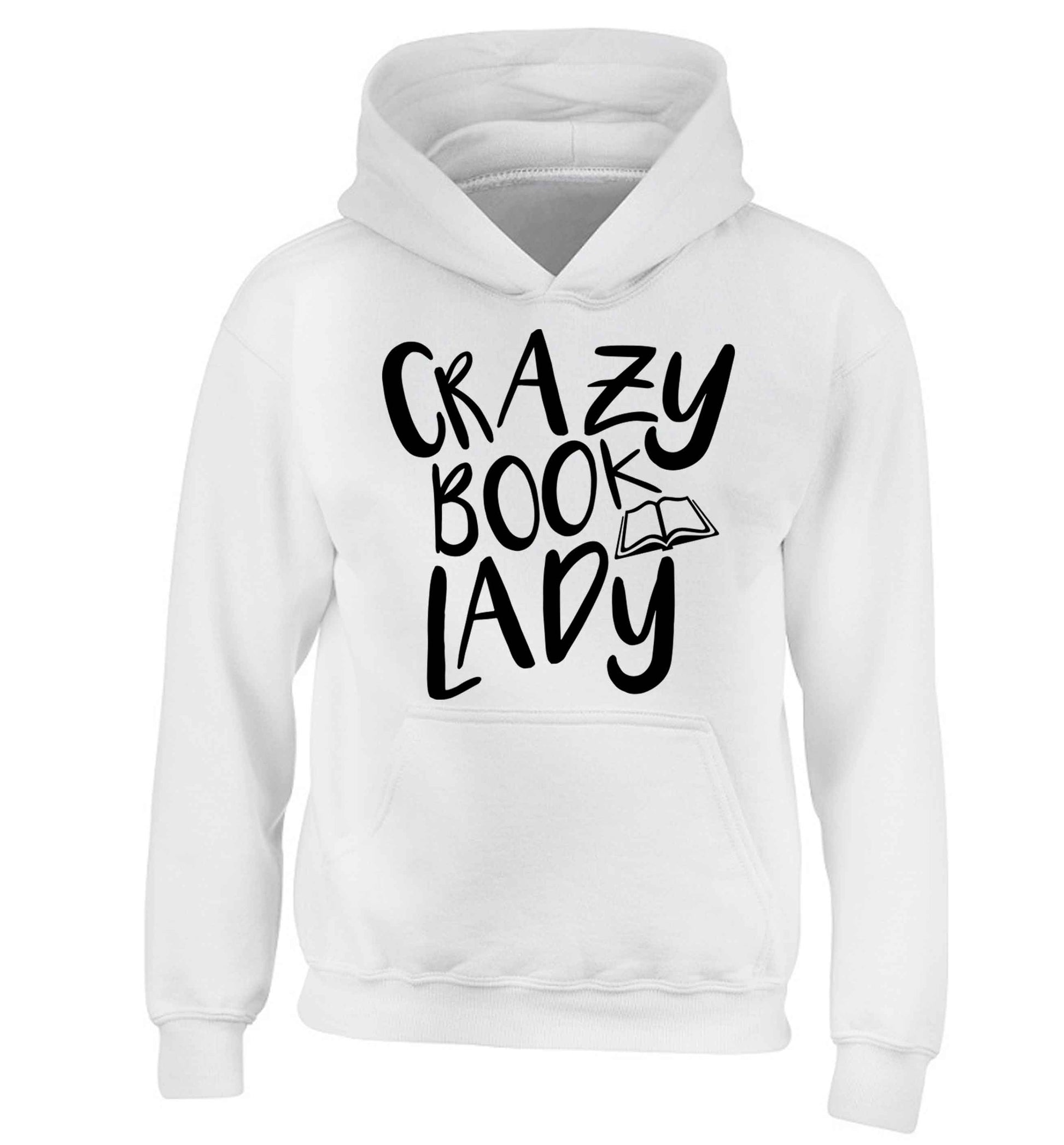 Crazy book lady children's white hoodie 12-13 Years