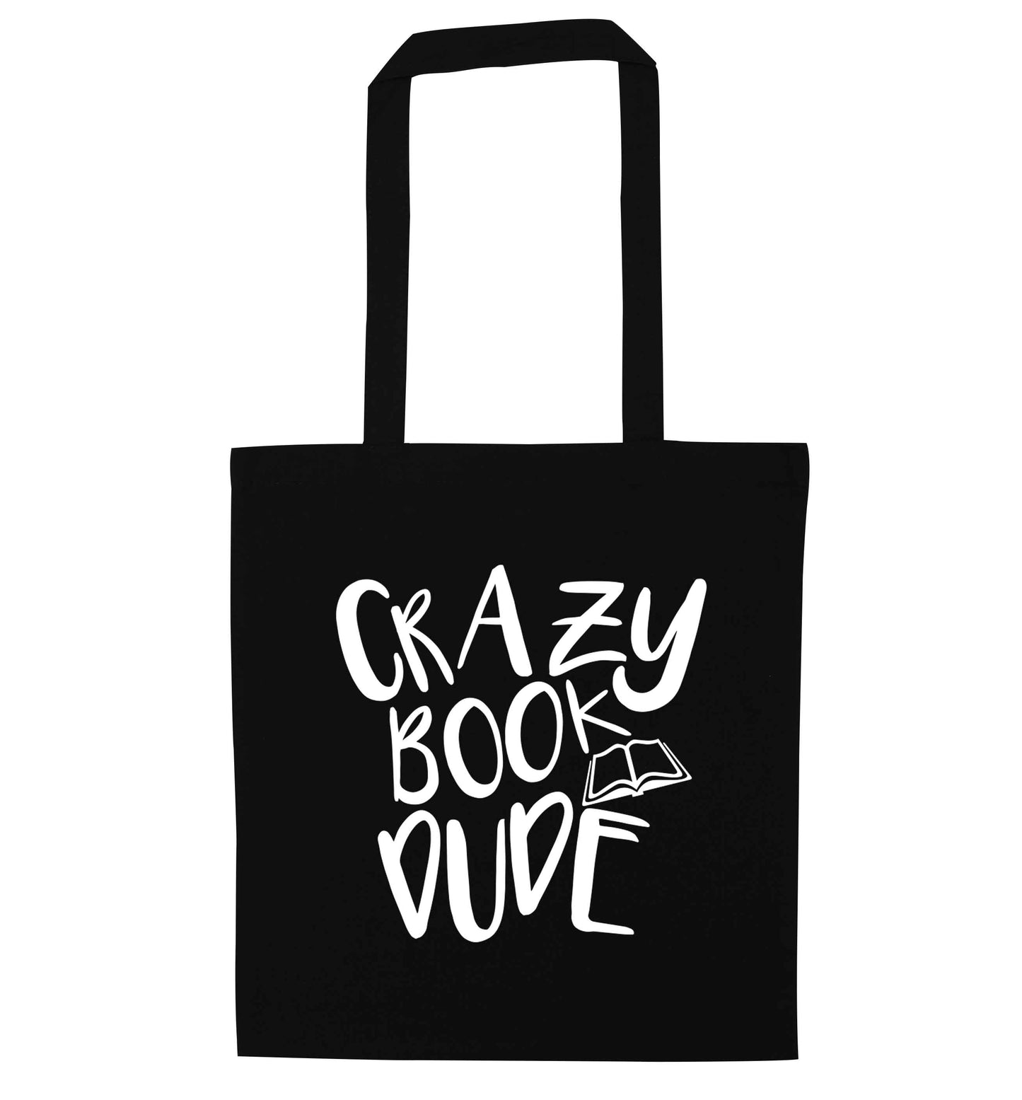 Crazy book dude black tote bag