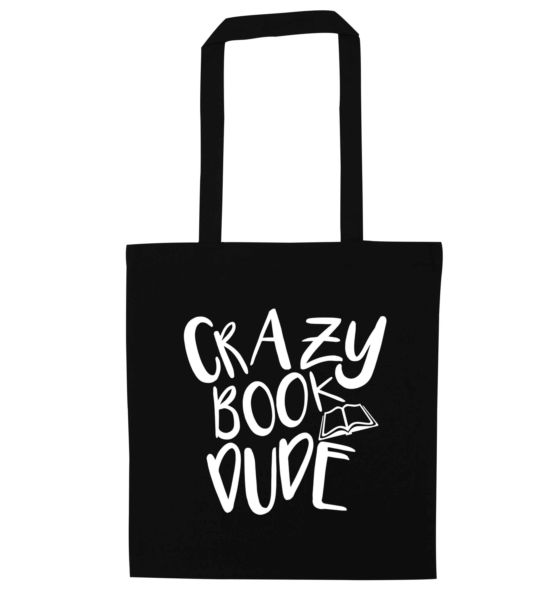 Crazy book dude black tote bag