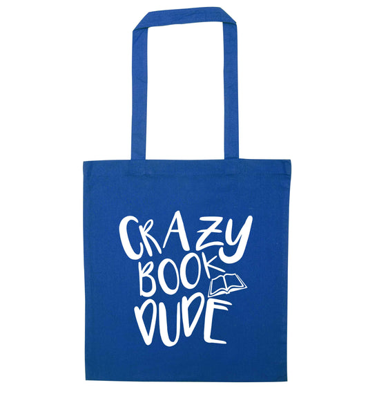 Crazy book dude blue tote bag