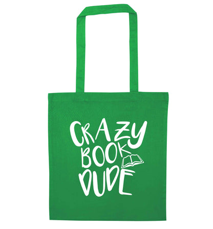 Crazy book dude green tote bag