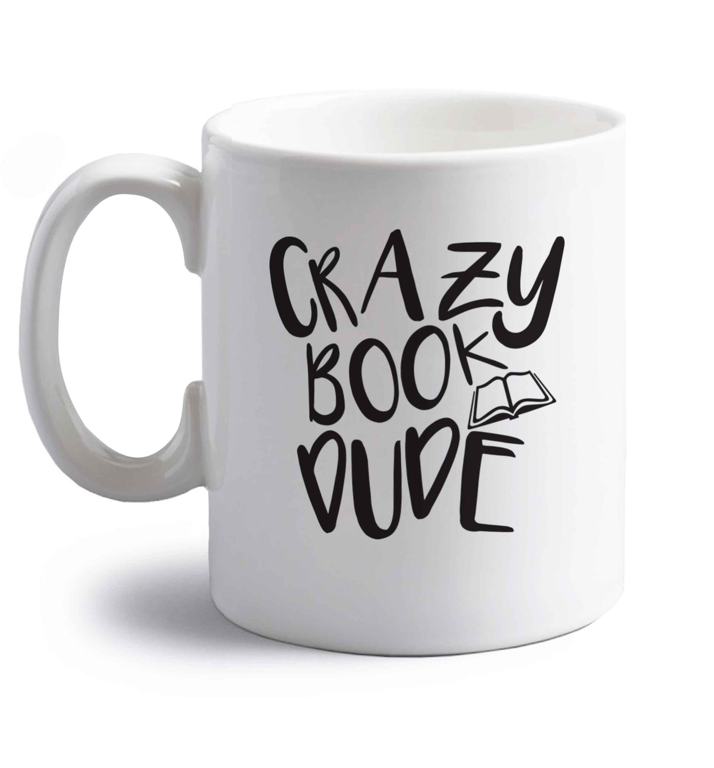 Crazy book dude right handed white ceramic mug 
