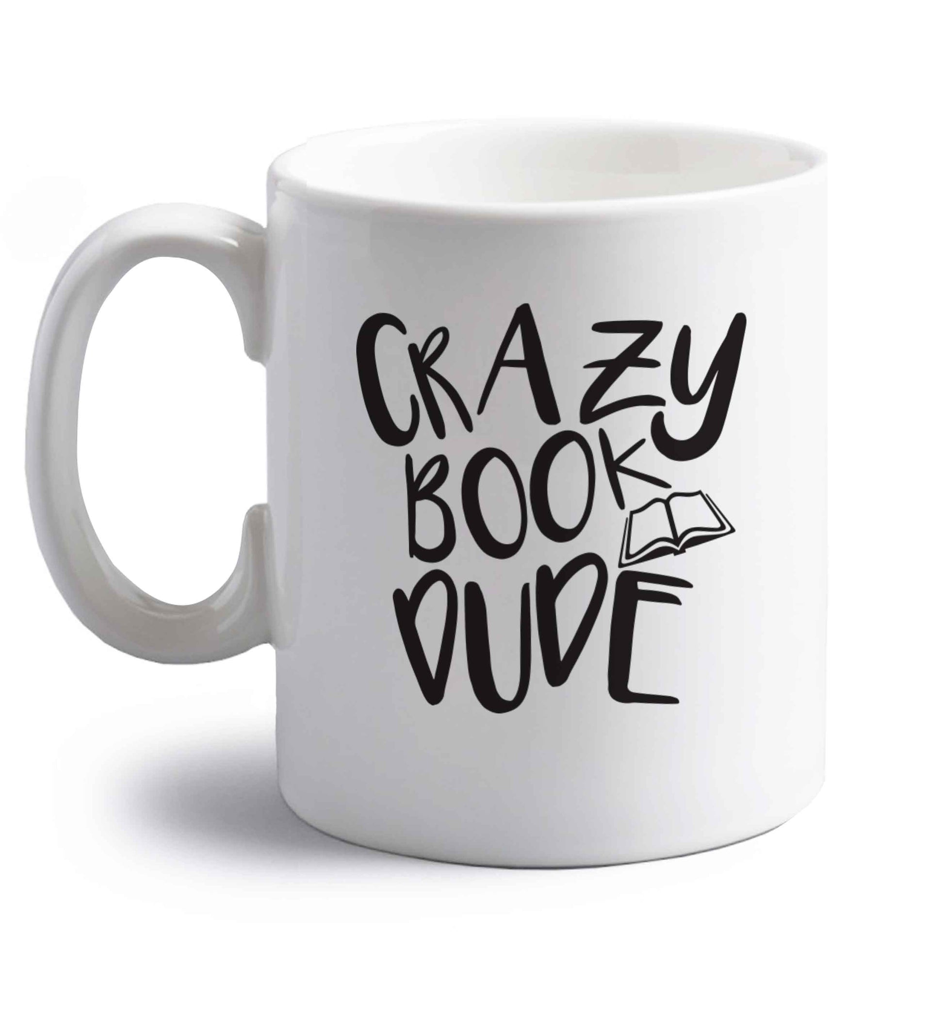 Crazy book dude right handed white ceramic mug 