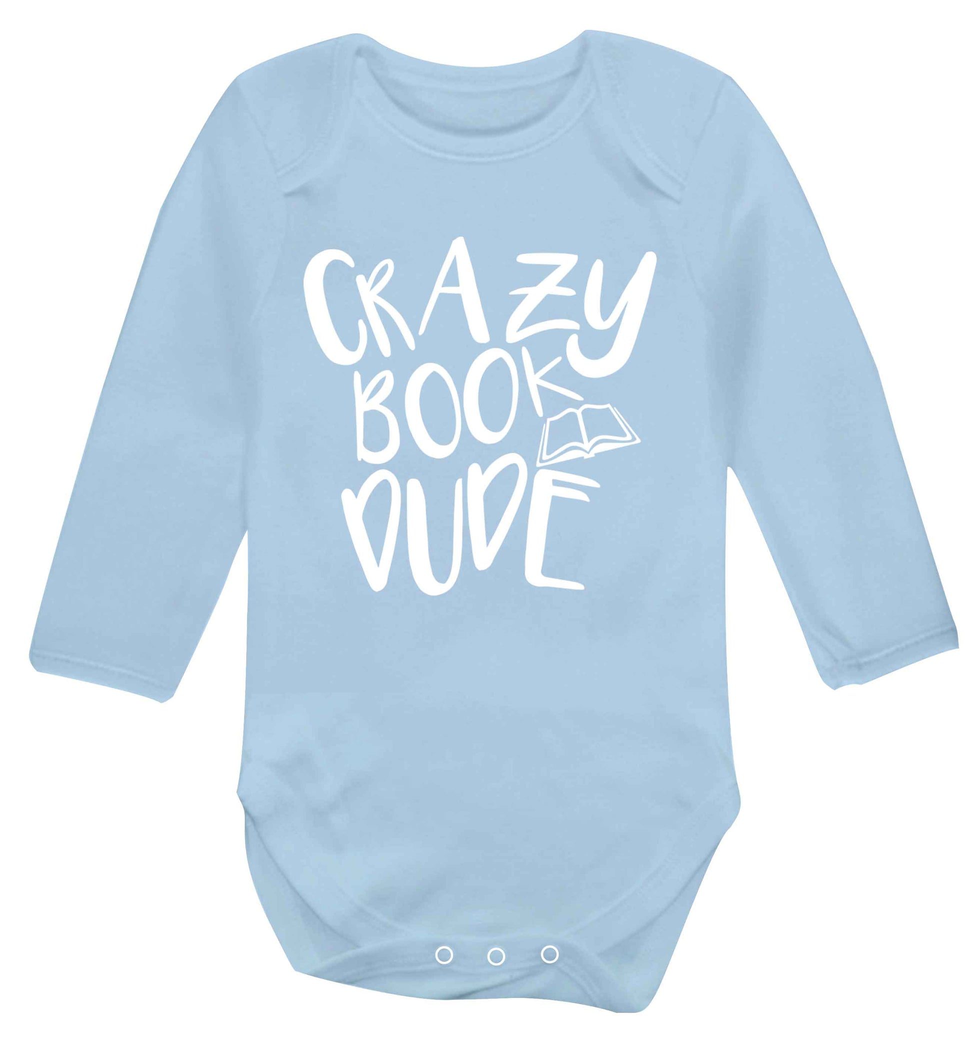 Crazy book dude Baby Vest long sleeved pale blue 6-12 months