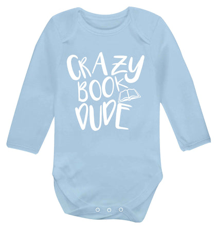 Crazy book dude Baby Vest long sleeved pale blue 6-12 months