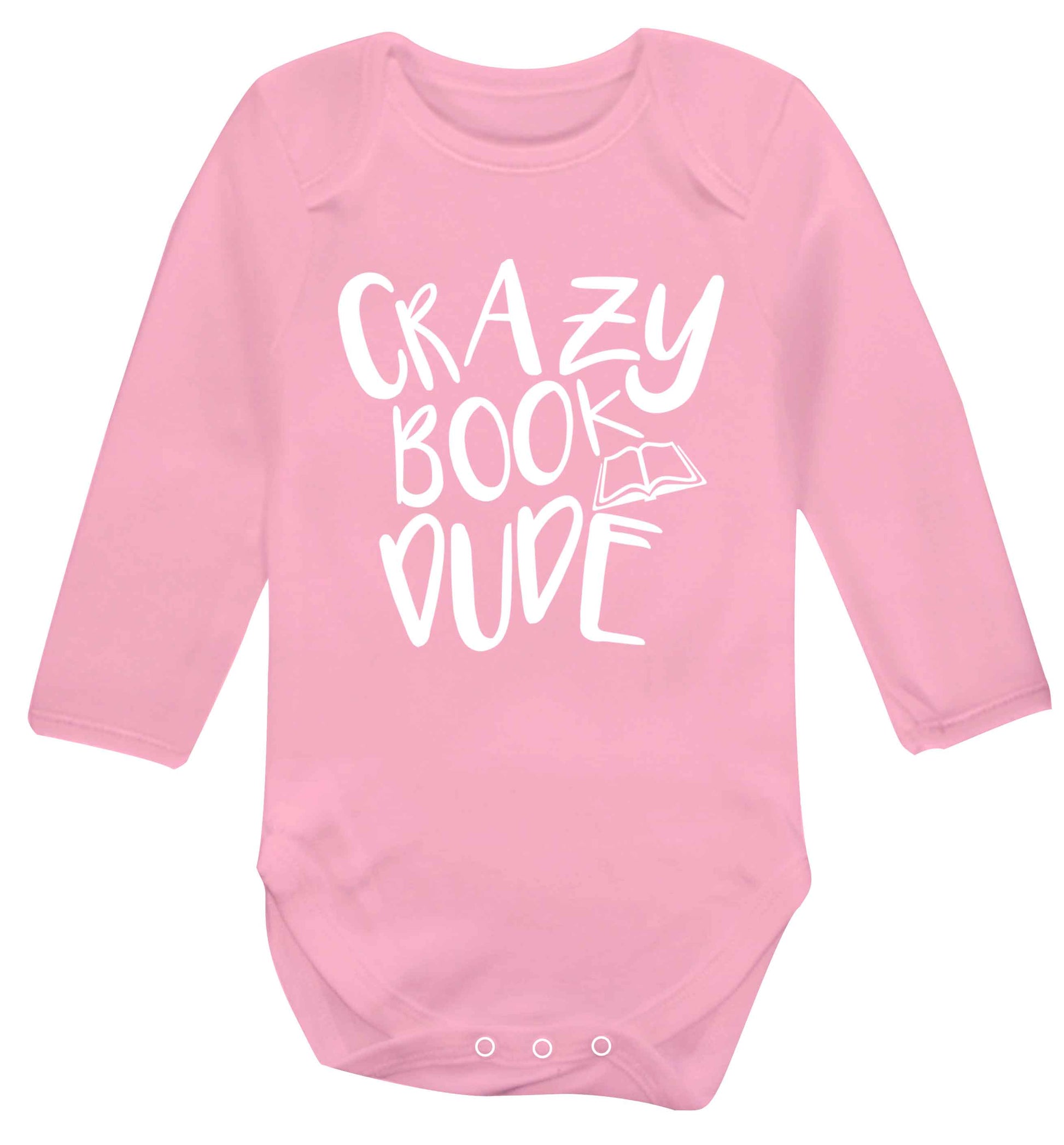 Crazy book dude Baby Vest long sleeved pale pink 6-12 months