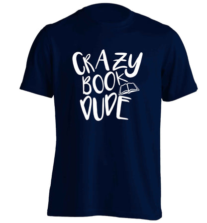 Crazy book dude adults unisex navy Tshirt 2XL
