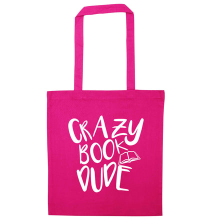 Crazy book dude pink tote bag