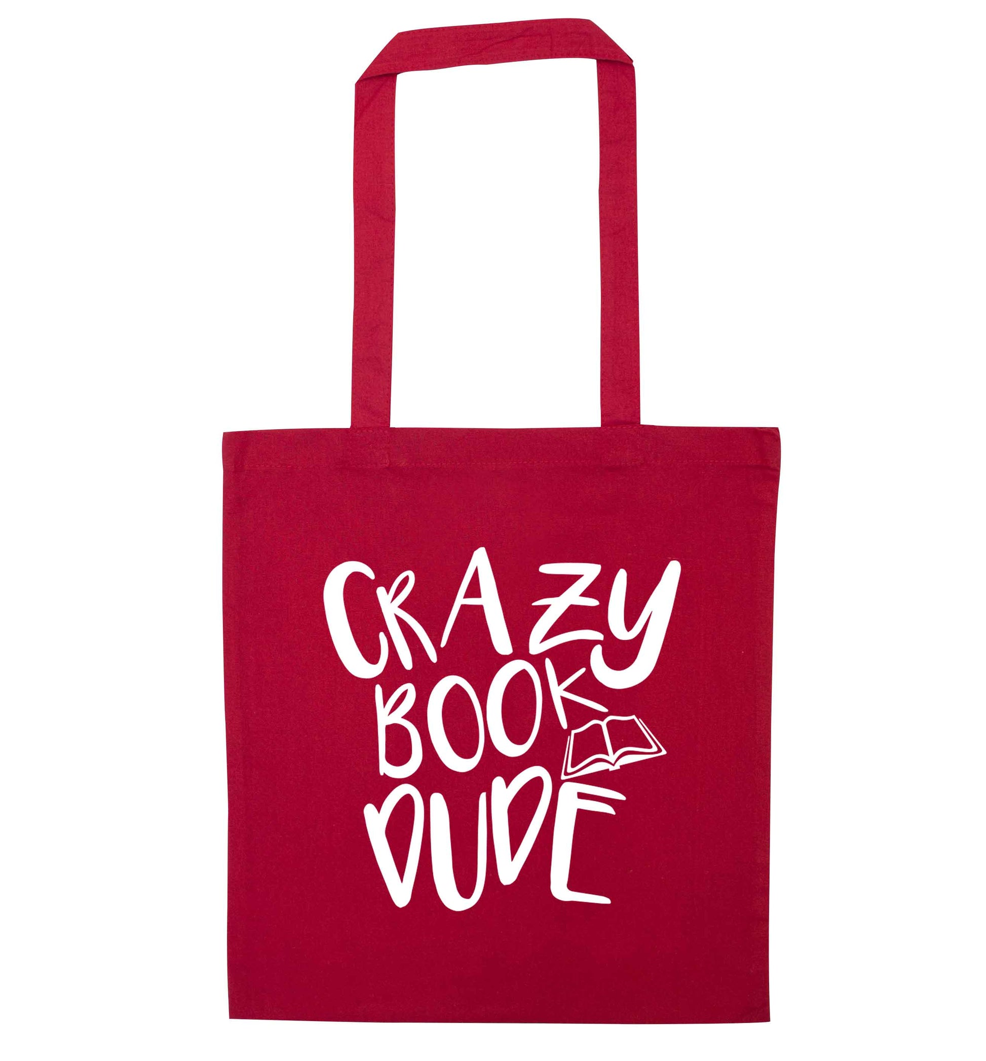Crazy book dude red tote bag