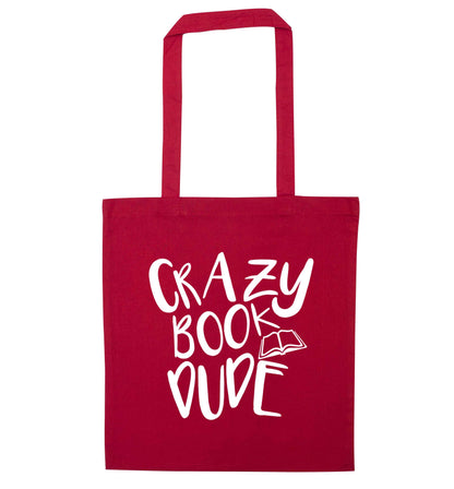 Crazy book dude red tote bag