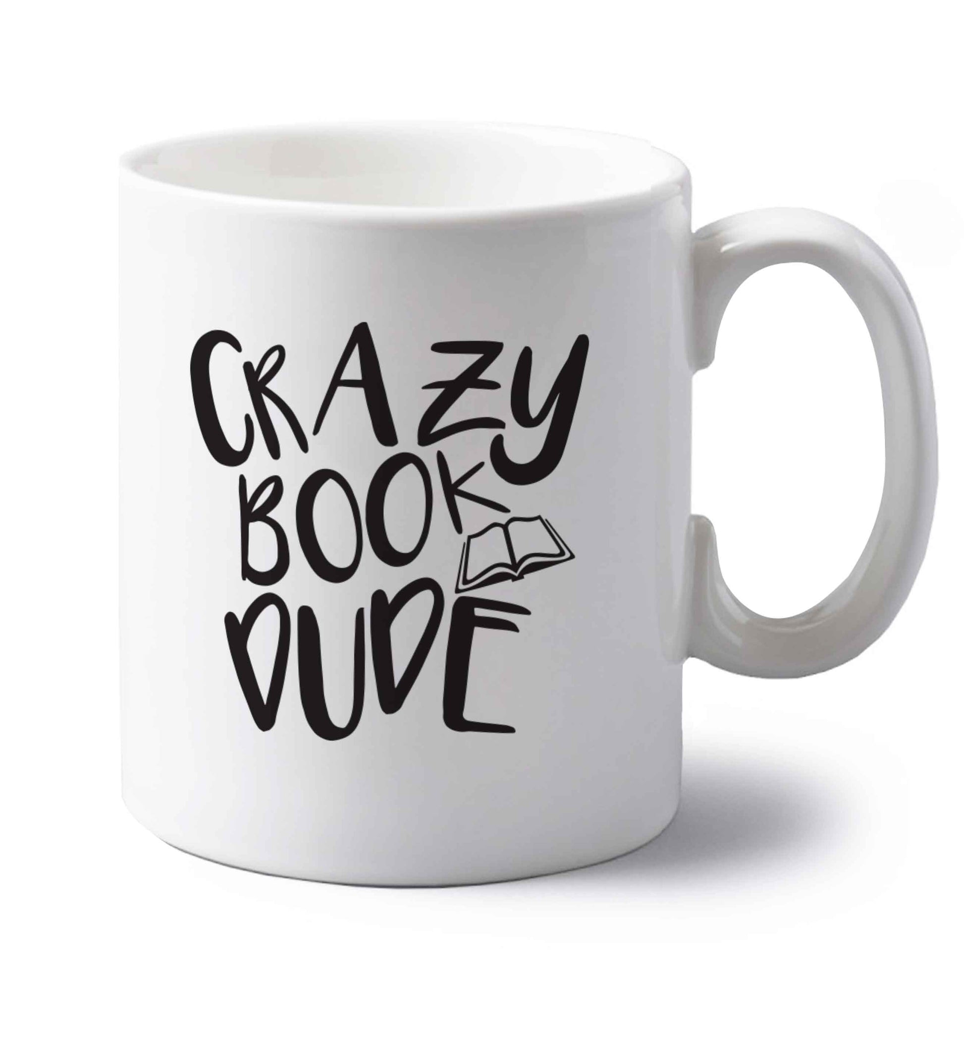 Crazy book dude left handed white ceramic mug 