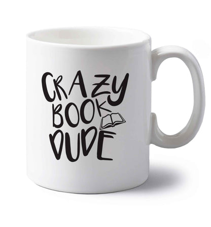 Crazy book dude left handed white ceramic mug 