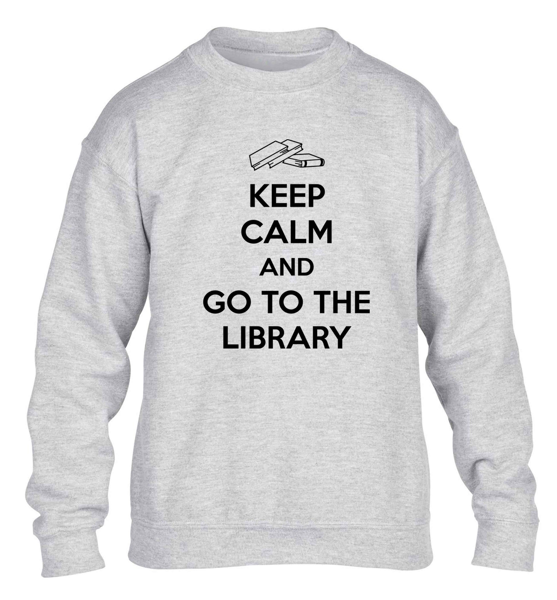 Keep calm and go to the library children's grey sweater 12-13 Years