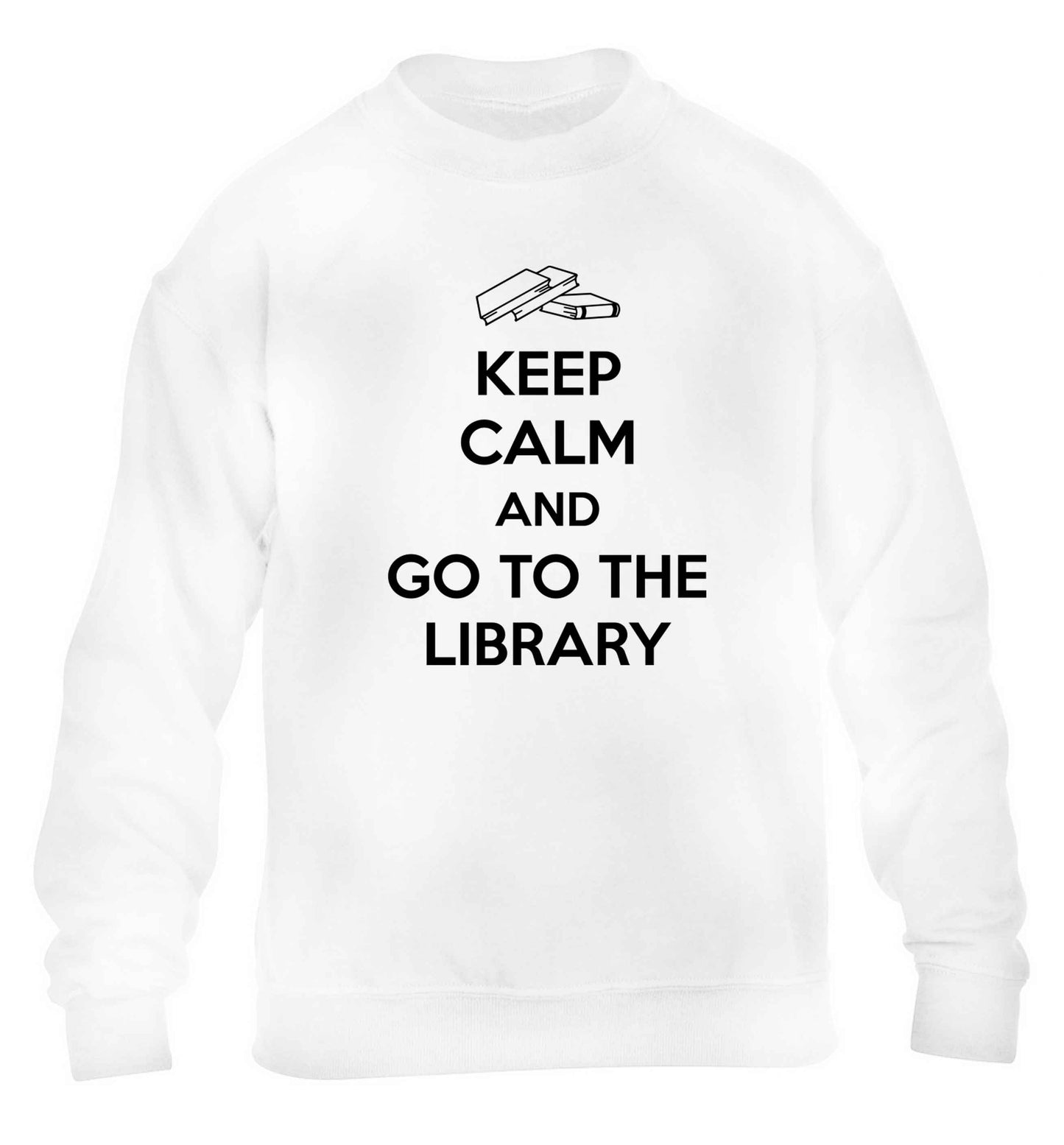 Keep calm and go to the library children's white sweater 12-13 Years