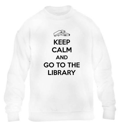 Keep calm and go to the library children's white sweater 12-13 Years