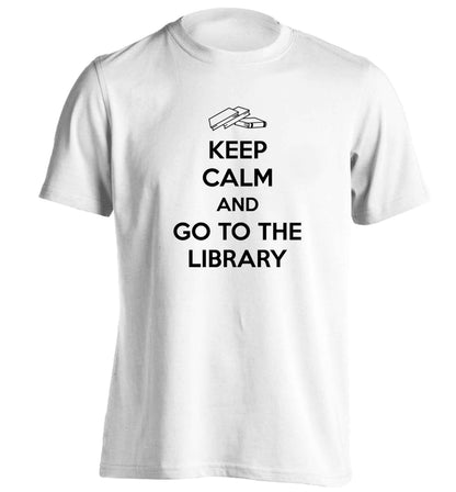 Keep calm and go to the library adults unisex white Tshirt 2XL