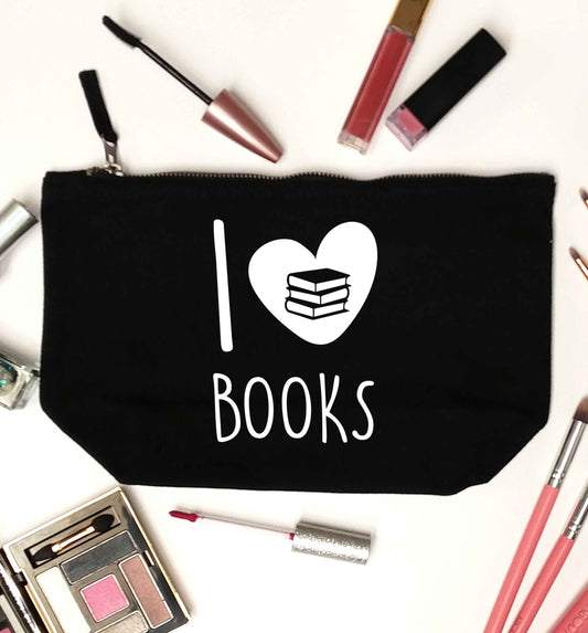 I love books black makeup bag