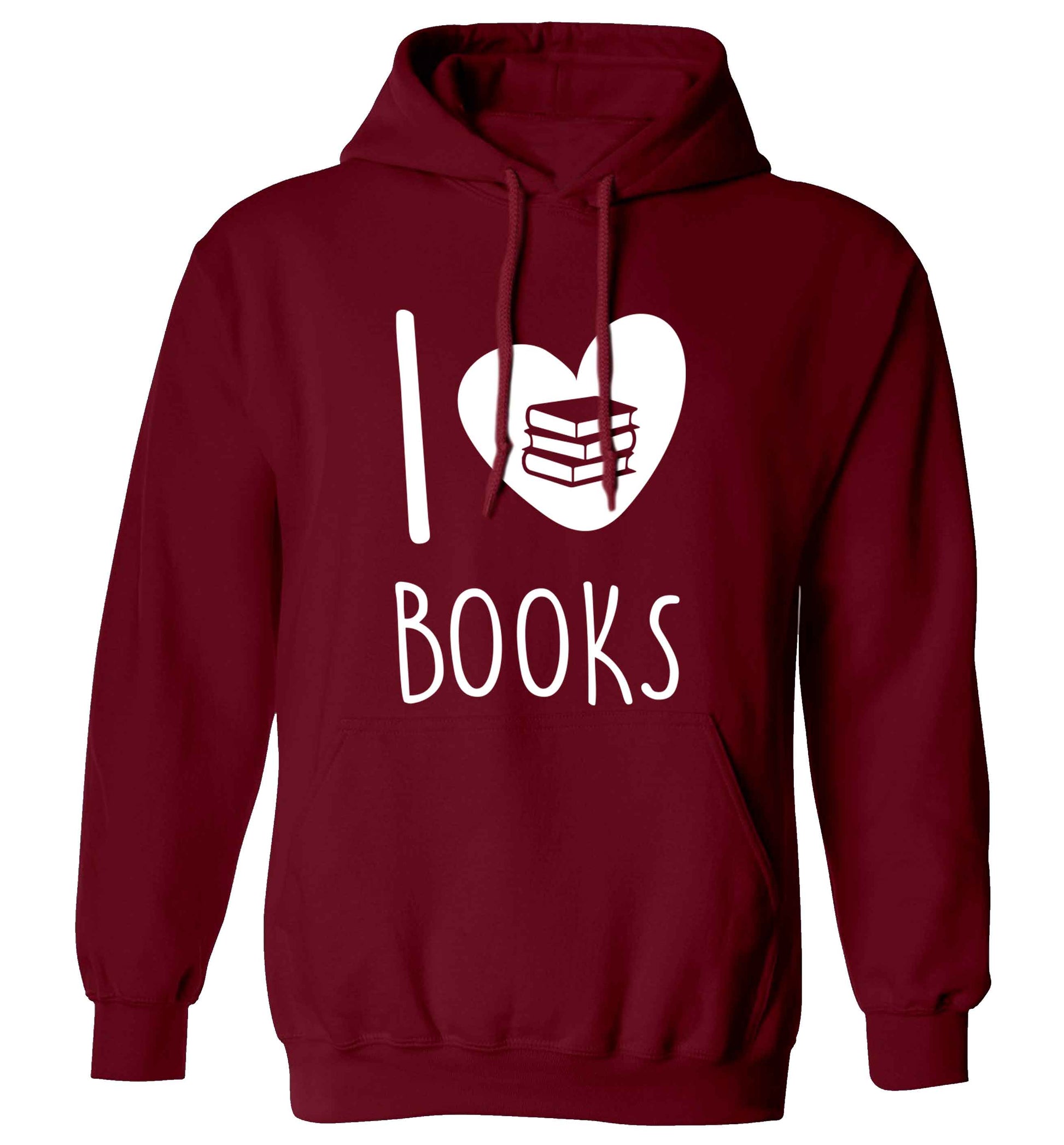 I love books adults unisex maroon hoodie 2XL