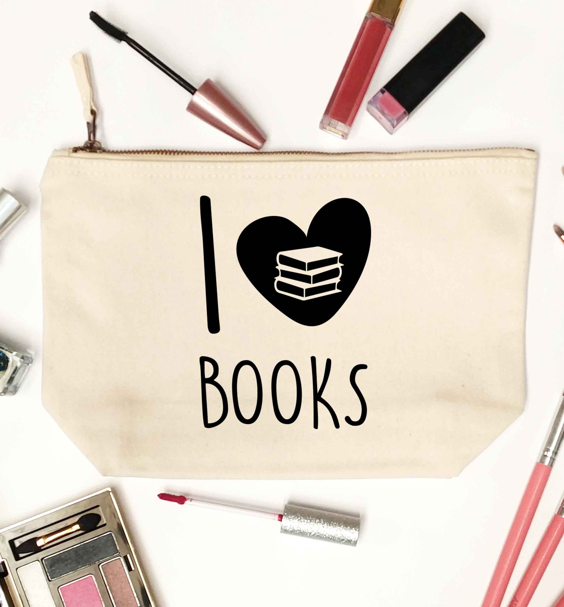I love books natural makeup bag