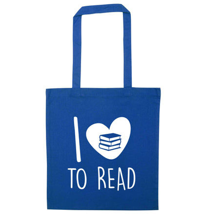 I love to read blue tote bag
