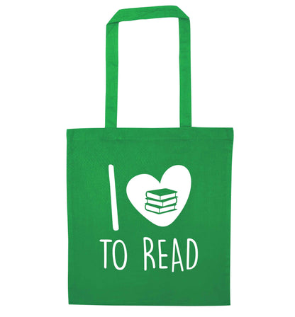 I love to read green tote bag