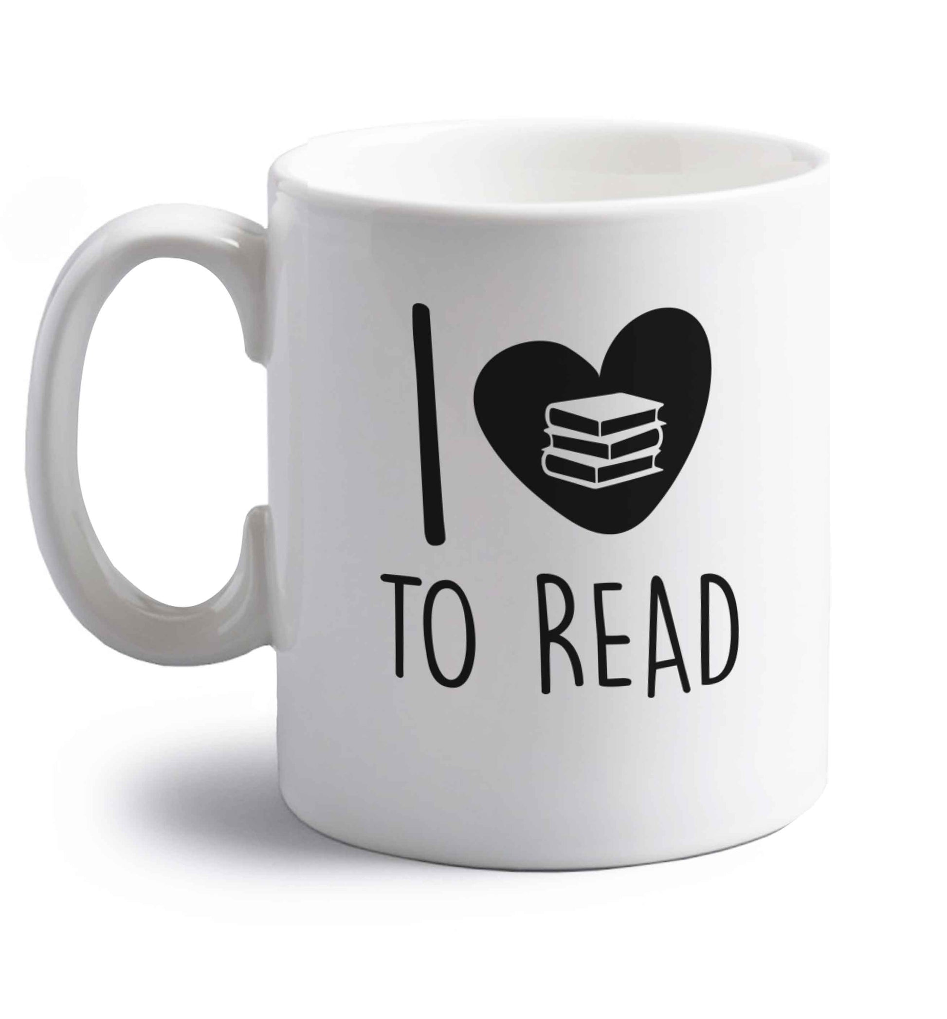 I love to read right handed white ceramic mug 