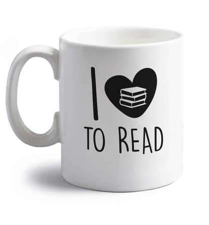 I love to read right handed white ceramic mug 