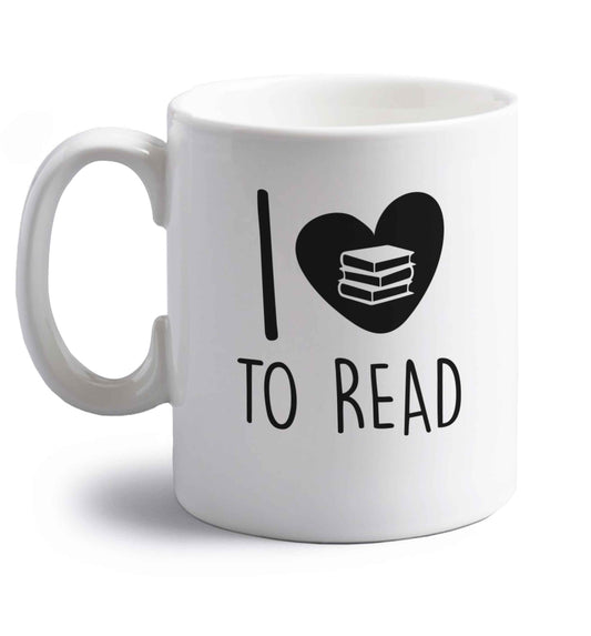 I love to read right handed white ceramic mug 