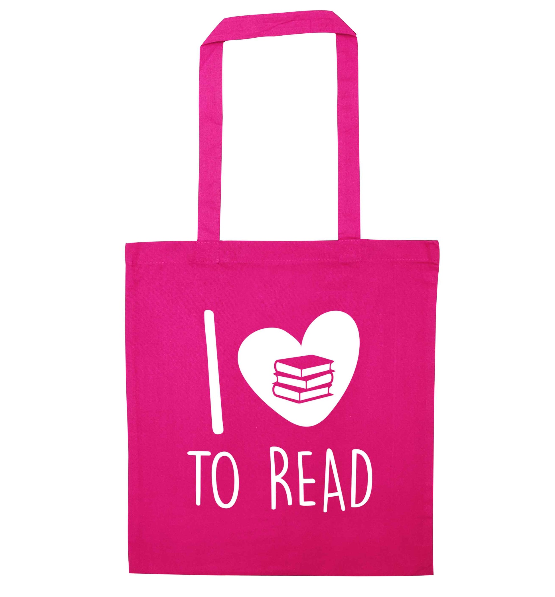 I love to read pink tote bag