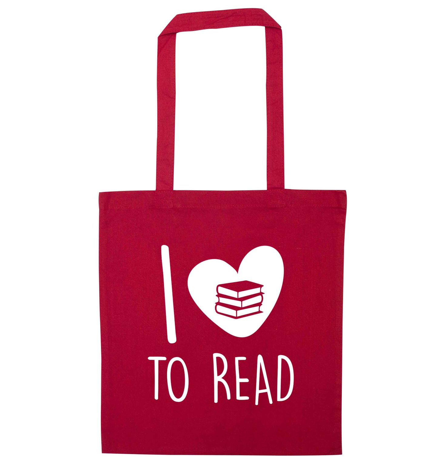 I love to read red tote bag