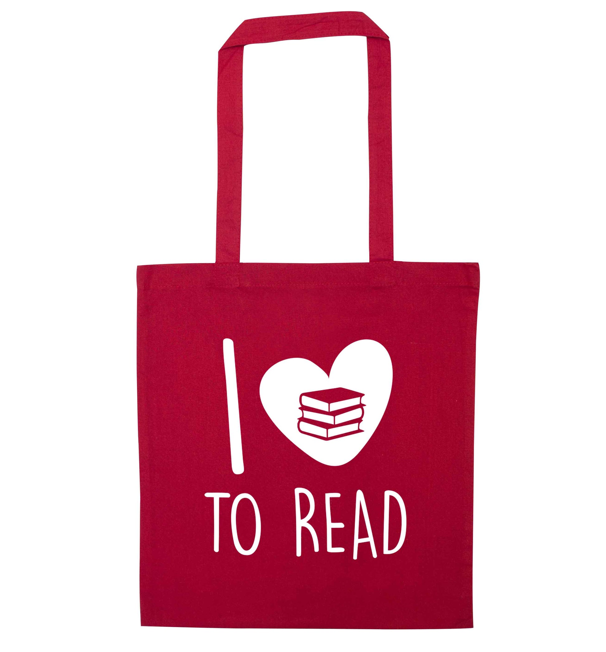 I love to read red tote bag