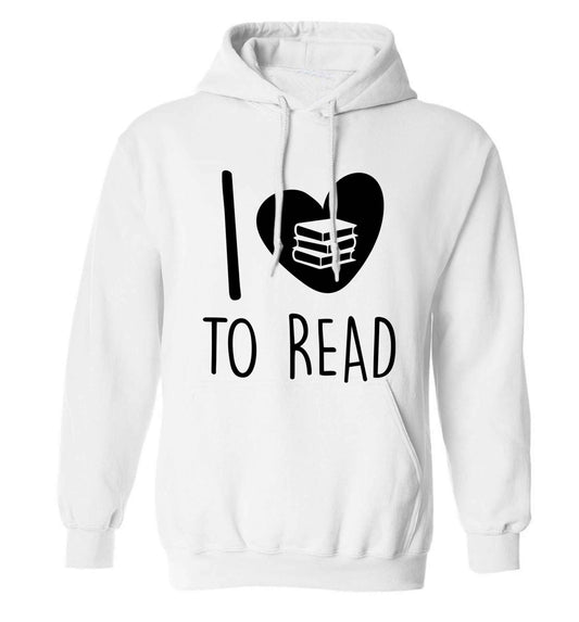 I love to read adults unisex white hoodie 2XL