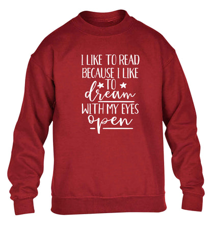 I like to read because I like to dream with my eyes open children's grey sweater 12-13 Years