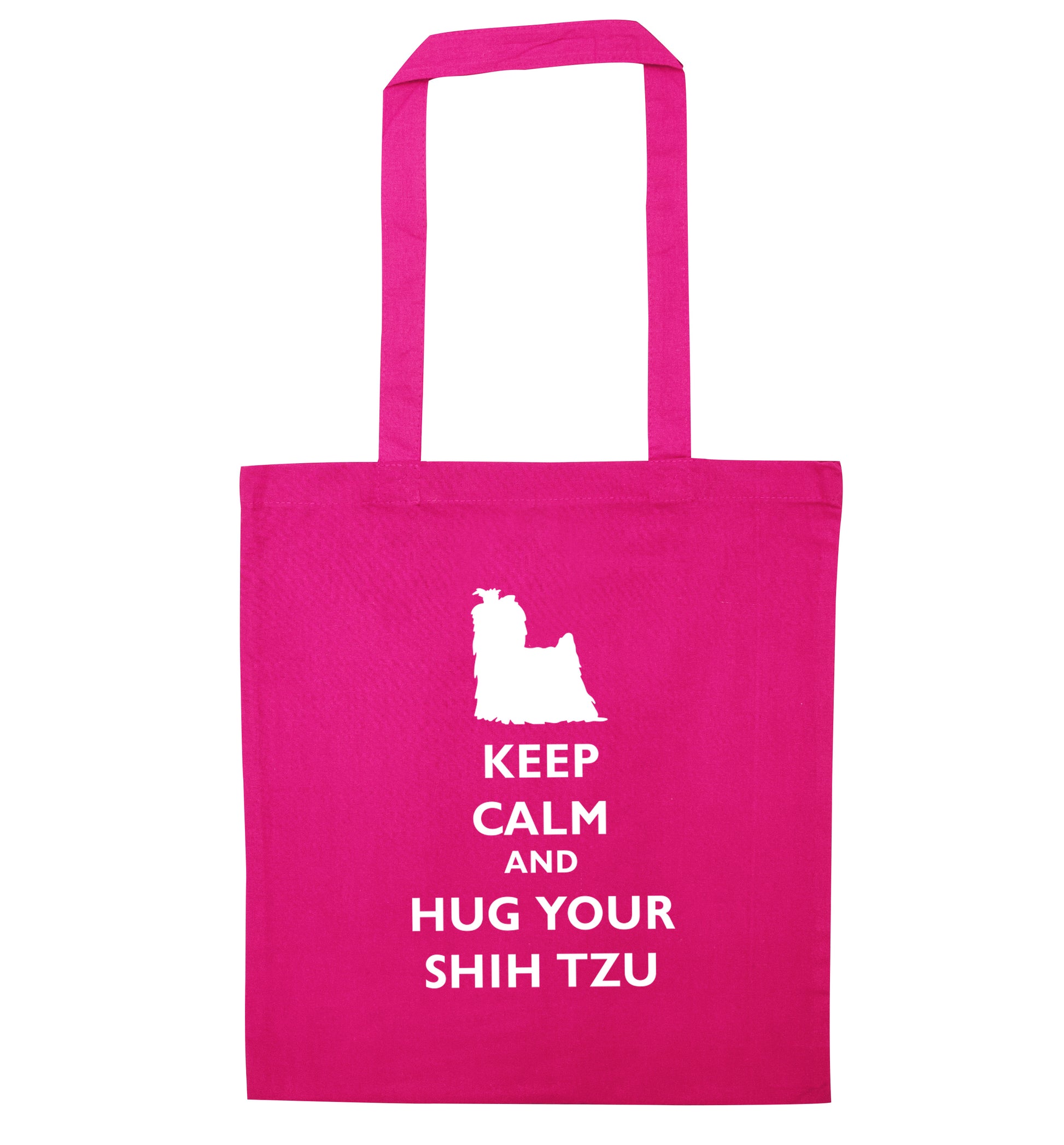 Keep calm and hug your shih tzu pink tote bag