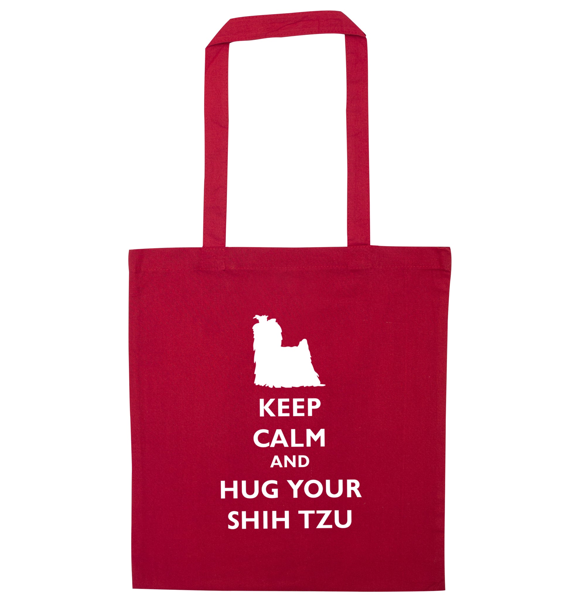 Keep calm and hug your shih tzu red tote bag