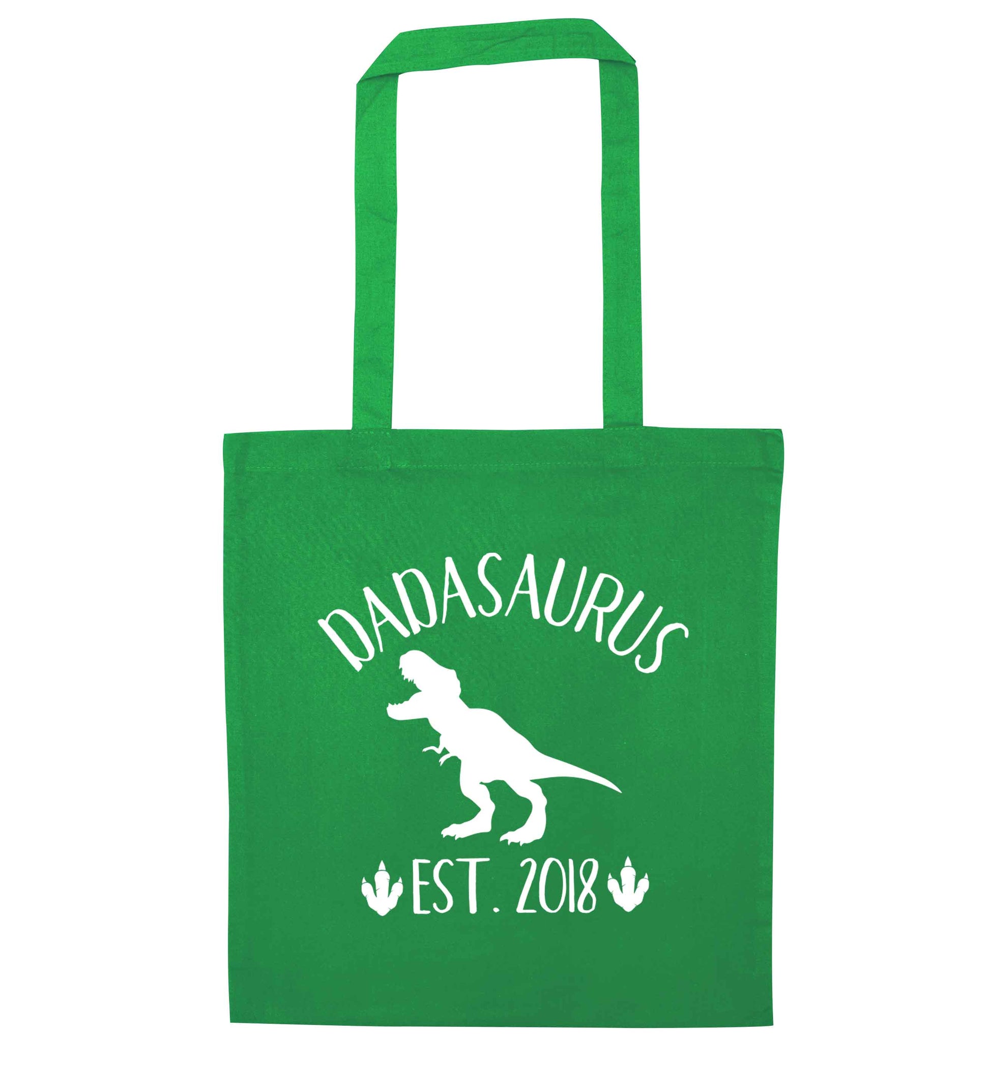 Personalised dadasaurus since (custom date) green tote bag