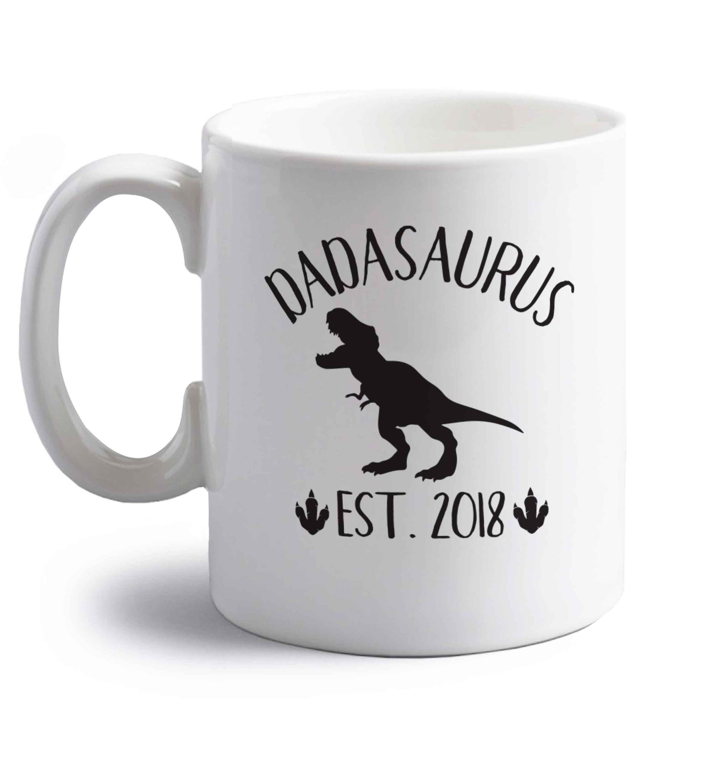 Personalised dadasaurus since (custom date) right handed white ceramic mug 