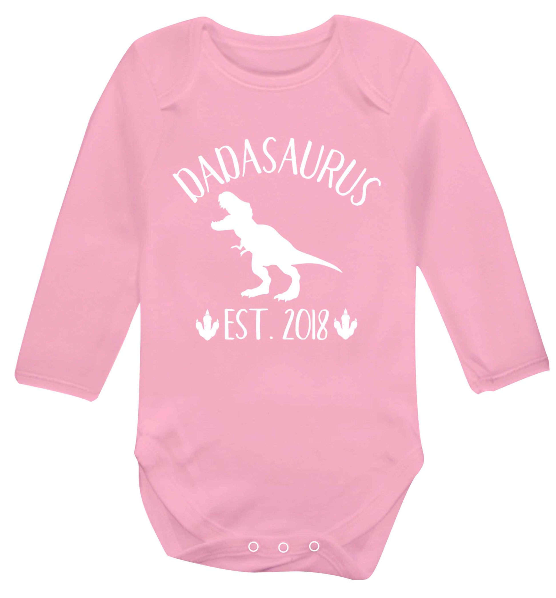 Personalised dadasaurus since (custom date) Baby Vest long sleeved pale pink 6-12 months