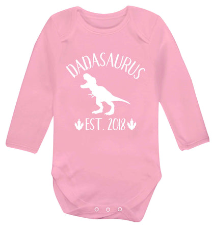 Personalised dadasaurus since (custom date) Baby Vest long sleeved pale pink 6-12 months