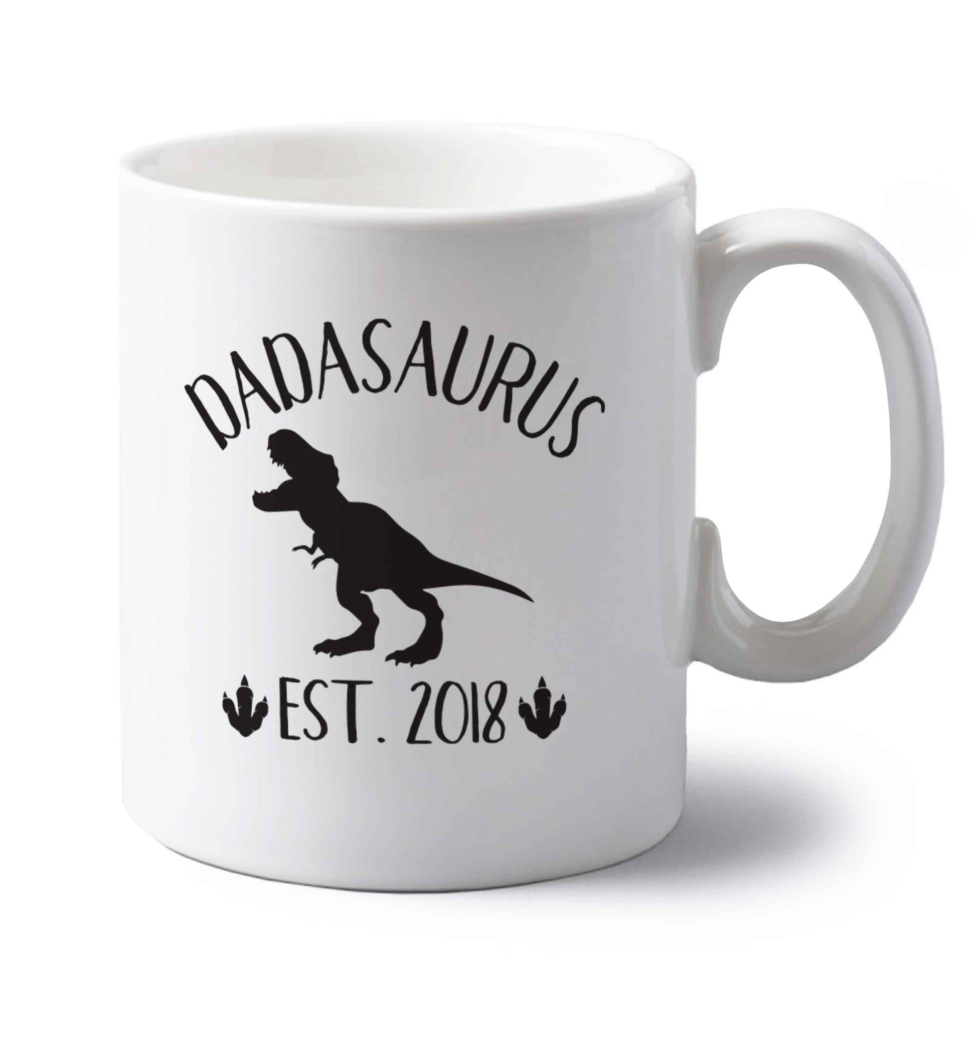 Personalised dadasaurus since (custom date) left handed white ceramic mug 