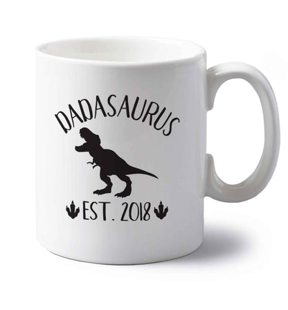 Personalised dadasaurus since (custom date) left handed white ceramic mug 