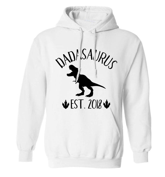 Personalised dadasaurus since (custom date) adults unisex white hoodie 2XL