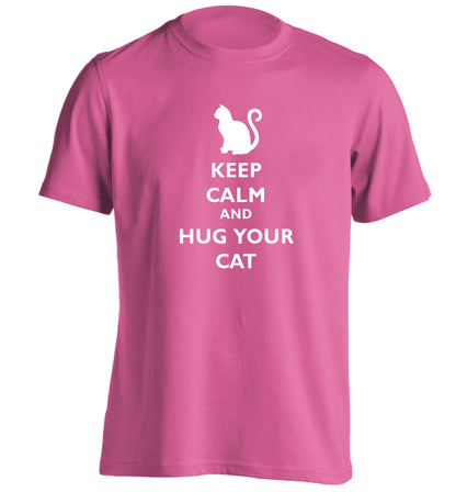 Keep calm and hug your cat adults unisex pink Tshirt 2XL