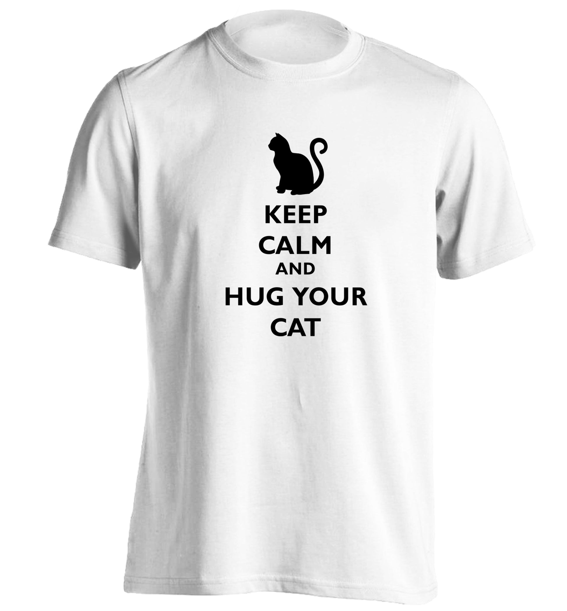 Keep calm and hug your cat adults unisex white Tshirt 2XL