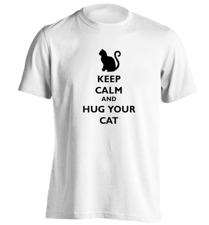 Keep calm and hug your cat adults unisex white Tshirt 2XL