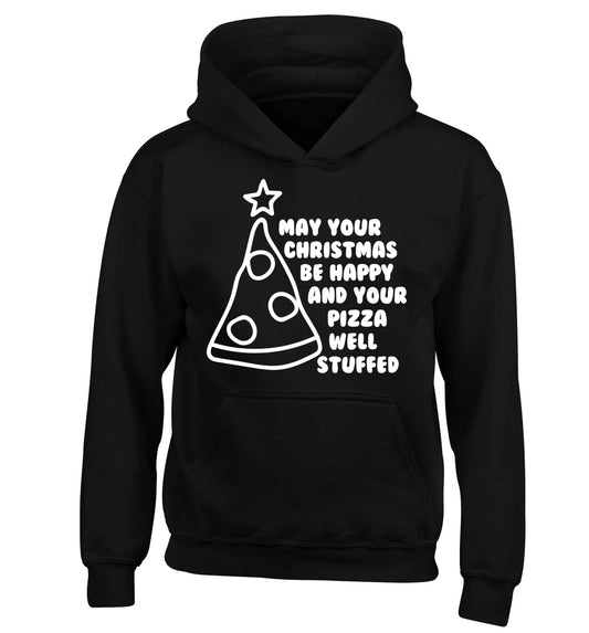 May your Christmas be happy and your pizza well stuffed children's black hoodie 12-13 Years