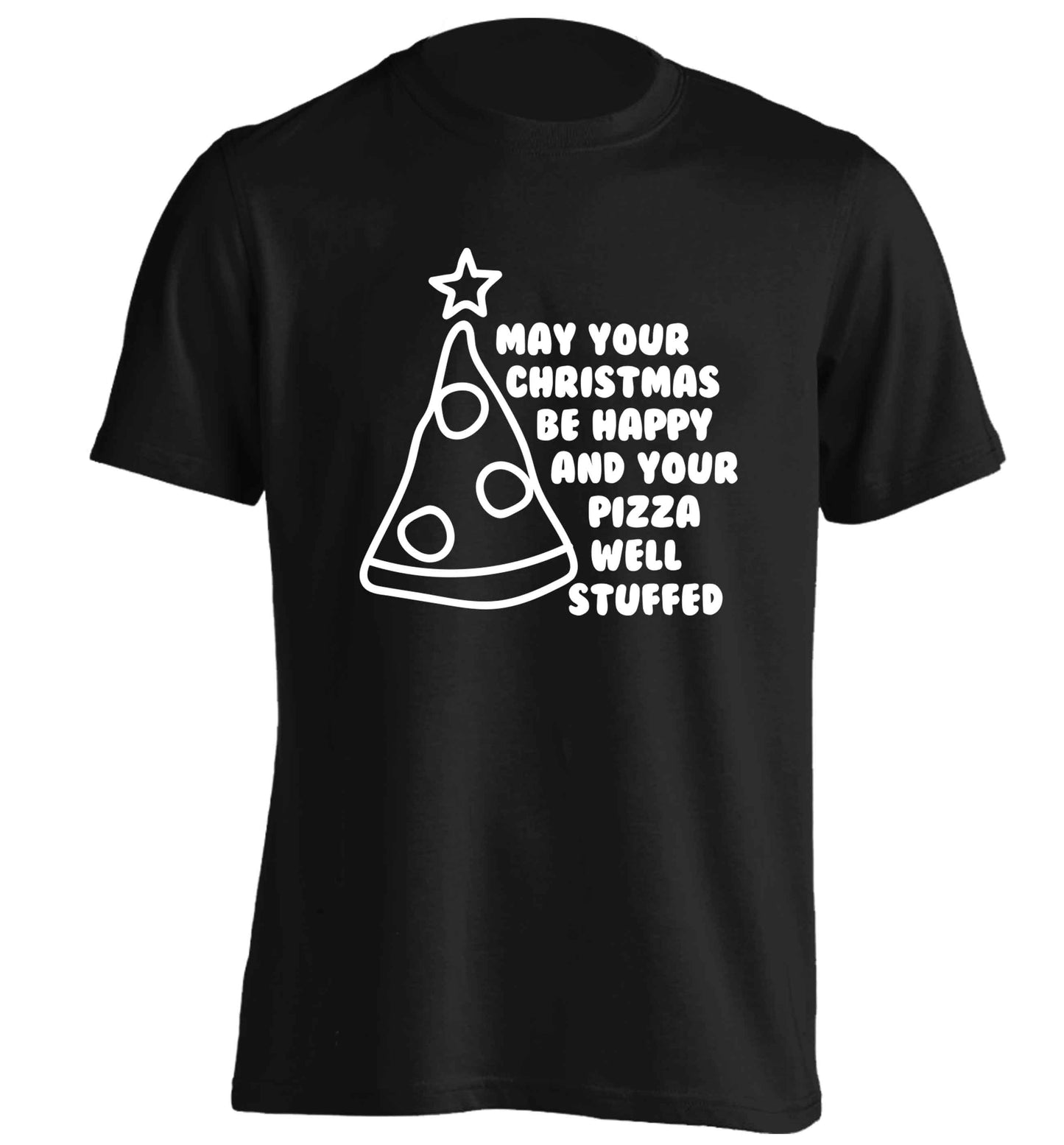 May your Christmas be happy and your pizza well stuffed adults unisex black Tshirt 2XL