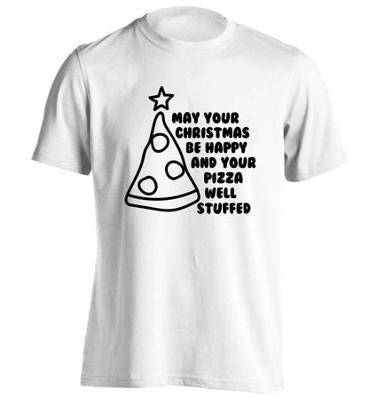 May your Christmas be happy and your pizza well stuffed adults unisex white Tshirt 2XL