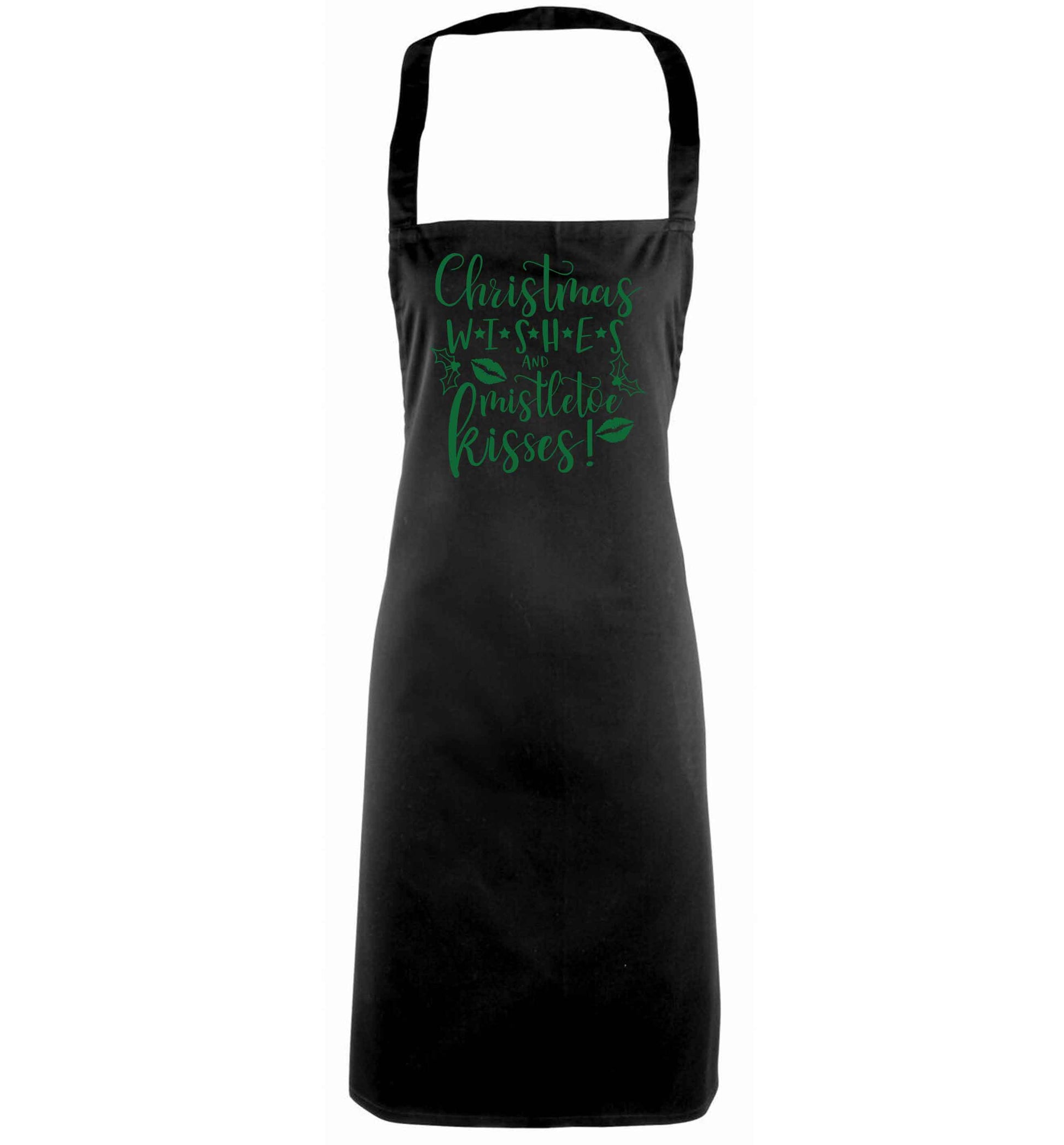 Christmas wishes and mistletoe kisses black apron